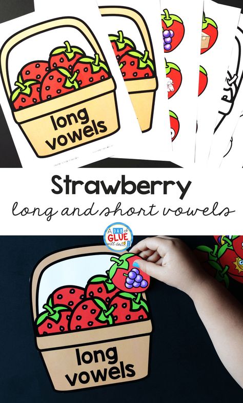 While we’re out enjoying some fun in the sun, one of our favorite activities is strawberry picking. To connect learning to that fun activity, we created our Strawberry Long and Short Vowels Freebie. Long Vowel Kindergarten, Long Vowels Kindergarten, Blend Activities, Long Vowel Games, Vowels Kindergarten, Tutoring Activities, Short Vowel Games, Long Vowels Activities, Kindergarten March