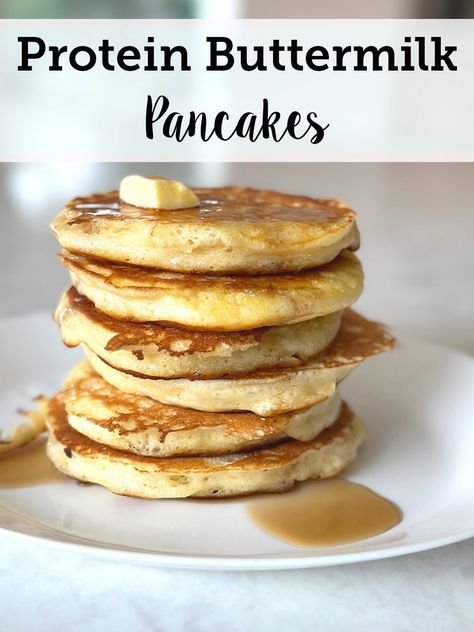 These protein buttermilk pancakes are a household favourite—fluffy, delicious, and the perfect post-school or post-sport snack. Healthy Buttermilk Pancakes, Pancake Mix With Protein Powder, Buttermilk Protein Pancakes, Homemade Protein Pancakes, Protein Pancakes Without Banana, Vsg Meals, Best Whey Protein Powder, Protein Powder Pancakes, Protein Goals