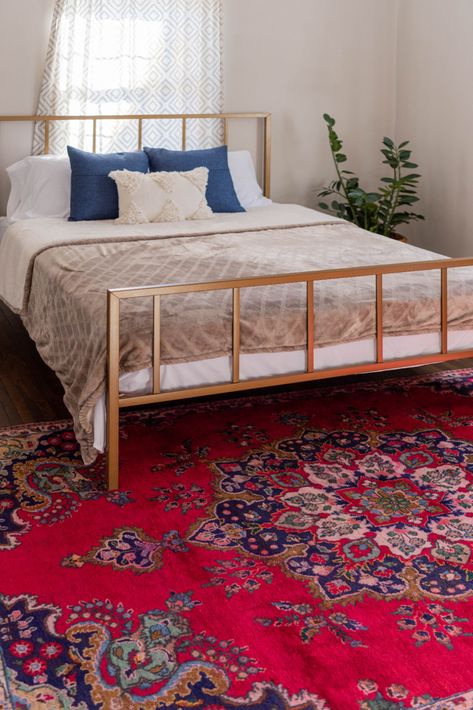 A traditional bedroom with our Tabriz Persian rug will never go out of style! #traditional #persianrug #arearug #bedroomdecor #traditionalbedroom Persian Bedroom Decor, Red Rug Bedroom, Persian Rug Bedroom, Turkish Rug Bedroom, Rugs Uk, Bedroom Red, Home Decor Crate, Beauty Sleep, Traditional Bedroom