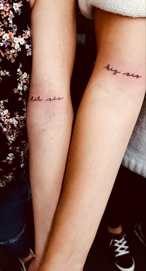 Big Sister Lil Sister Tattoos, Big Sis Lil Bro Tattoos, Big Sister And Little Sister Tattoos, Sister Word Tattoos, Sibling Tattoos 2 Sisters, Big Sis Tattoo, Lil Sis Tattoo, Big Sis Lil Sis Tattoo, Big Sis Little Sis Tattoos