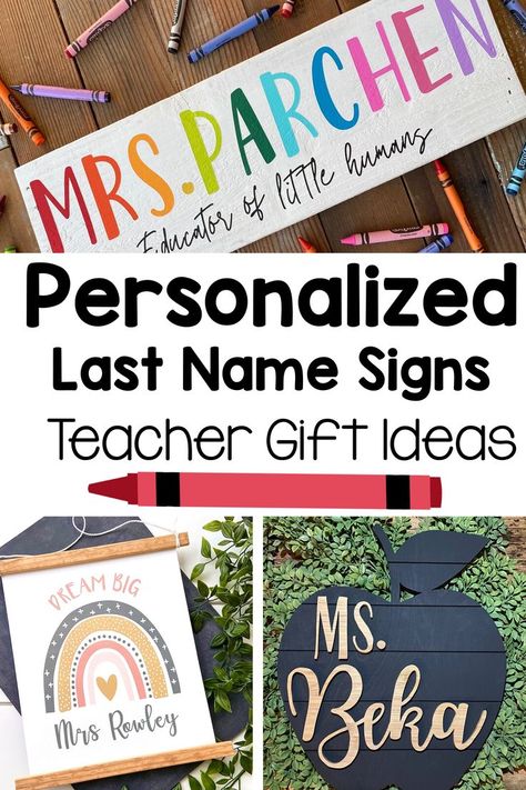 Personalized teacher name signs are a perfect gift for new teachers, colleauges, or your child's teacher. Each of these wood signs can be personalized to say the last name of the teacher in your life. Summer Planning, Meet The Teacher Night, Second Grade Writing, Teacher Name Signs, Ideas For Teachers, First Grade Science, Cute Teacher Gifts, Teaching Second Grade, First Grade Writing