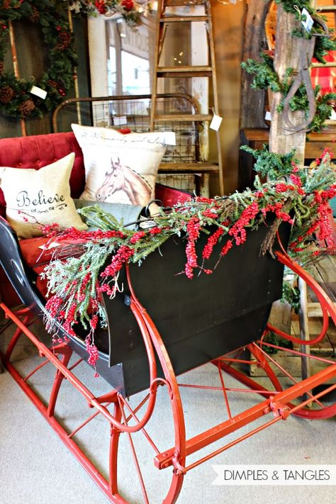 Sleigh Decorating Ideas Christmas Outdoor, Sleigh Photoshoot Photo Ideas, Sleigh Decorating Ideas Diy, Decorated Sleighs For Christmas, Christmas Sleigh Photoshoot, Large Sleigh Decorating Ideas, Sleigh Decorating Ideas, Sleigh Christmas Decor, Sleigh Decorations