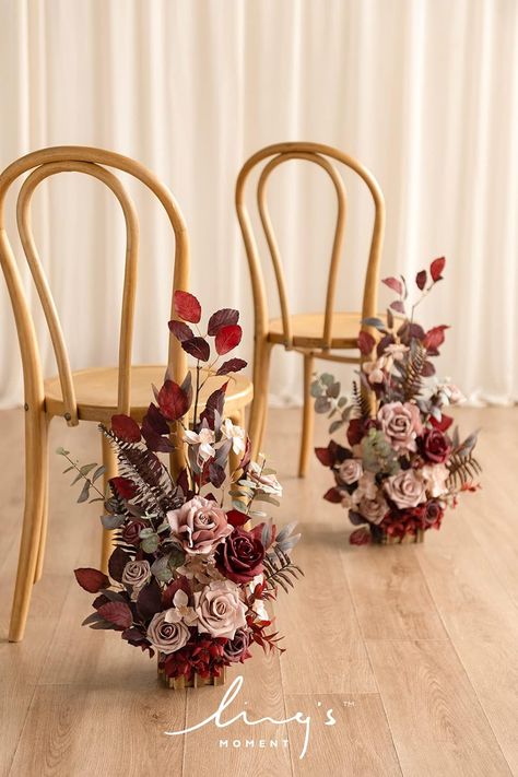 Fall Aisle Runner Flower Arrangement Wedding Chair Decoration 4pcs Free Standing Artificial Fake Flowers Burgundy & Dusty Rose Ceremony Reception Church Rose Floral Party Outdoor Decor Solemnisation Decor, Wedding Aisle Runner, Wedding Archway, Foam Flower, Aisle Runner Wedding, Entrance Table, Dusty Rose Wedding, Arch Flowers, May Weddings