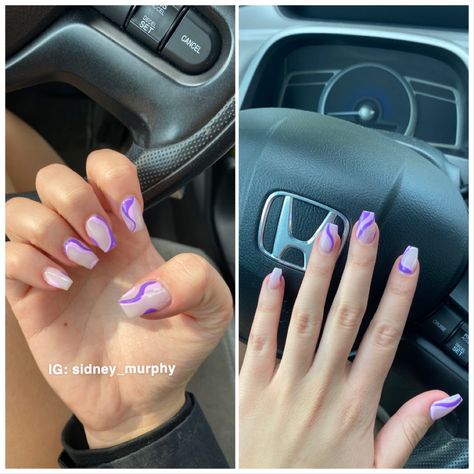 Purple nail design idea Purple Squiggle Nails, Squiggle Nails, Purple Nail Design, Purple And Black Dress, Purple Nail Designs, Purple Nail, Casual Nails, Black And Purple, Purple Nails