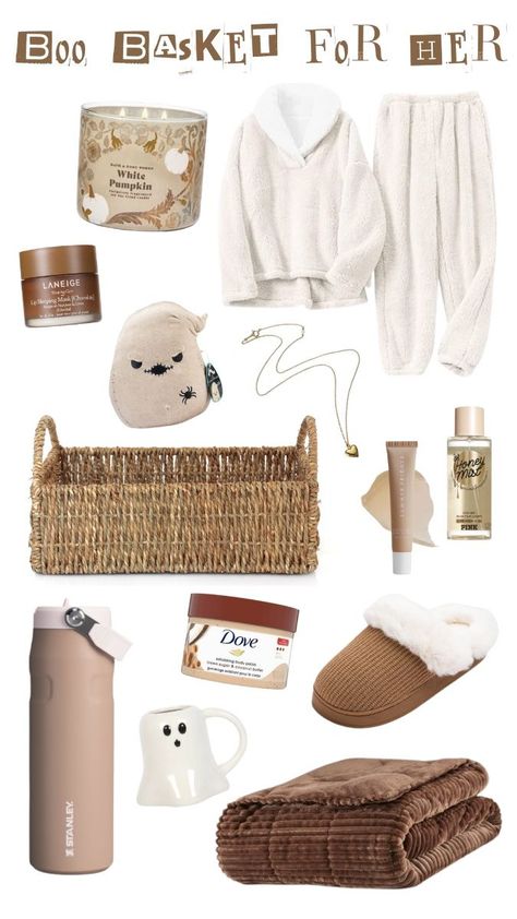 Coworker Boo Basket Ideas, Dove Body Polish, Plush Loungewear, Boo Basket Ideas For Best Friend, Cozy Gift Basket, Laneige Lip Mask, Boo Basket Ideas, Stanley Water Bottle, Cozy Essentials