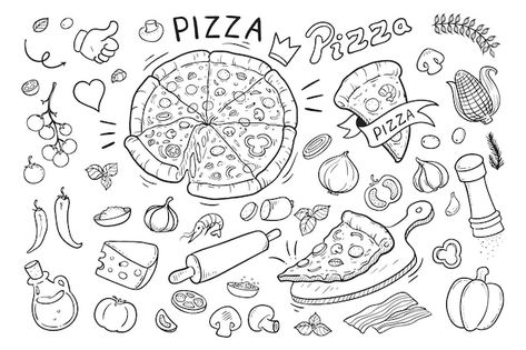 Pizza Doodle, Pizzeria Design, Pizza Drawing, Arm Tats, Kitchen Drawing, Pizza Menu, Islamic Cartoon, Design Basics, Italian Pizza