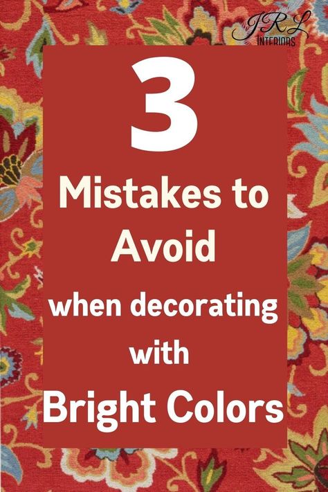 JRL Interiors — 3 Mistakes to Avoid when decorating with Bright Colors Bright Wall Colours Living Room, Bright Wall Color Ideas, Fun Bright Living Room, Living Room With Bright Colors, Maximalist Wall Color, Bold Color Decor, Yellow Paint Colors For Living Room, Colorful Interior Walls, Using Color In Home Decor