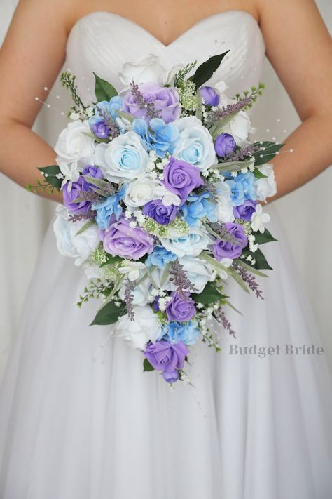 Light Blue Purple Wedding, Light Blue And Purple Wedding Flowers, Lavender And Sky Blue Wedding, Wedding Color Inspiration Spring, Spring Flower Centerpieces Wedding, Pastel Blue And Lilac Wedding, Light Blue And Purple Bouquet, Stitch And Angel Wedding Theme, Bridal Bouquet Purple And Blue