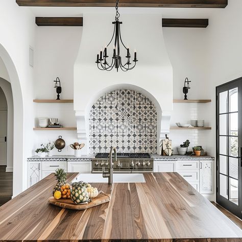 21 Beautiful & Unique Spanish Style kitchens Spanish Style Laundry Room Ideas, Mediterranean Kitchen Black Countertops, Kitchen Ideas Mexican Style, Spanish Style Modern Kitchen, Spanish Kitchen Island, Modern Spanish Kitchen Design, Modern Spanish Revival Kitchen, Modern Spanish Style Homes Interior Design, Spanish Villa Kitchen