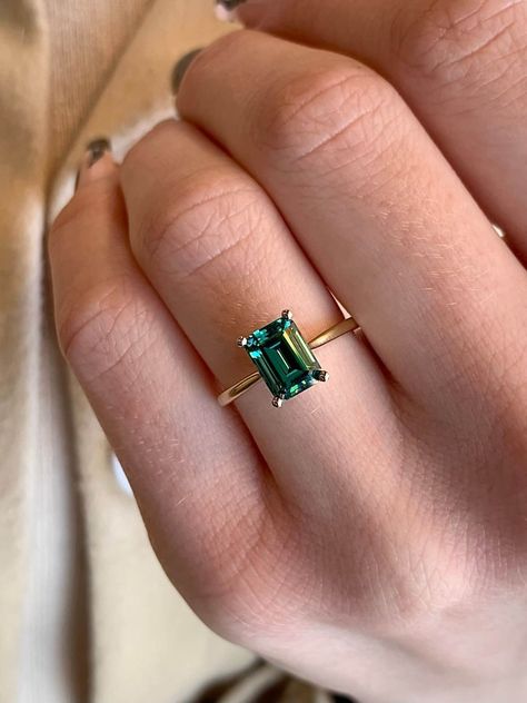 Emarald Green Ring, Emerald Gem Ring, Square Emerald Engagement Ring, Colorful Stone Engagement Ring, Dark Green Emerald Ring, Non Traditional Engagement Rings Emerald, Emerald Green Engagement Ring Gold Band, Emerald Cut Green Engagement Ring, Emerald Stone Engagement Ring Green