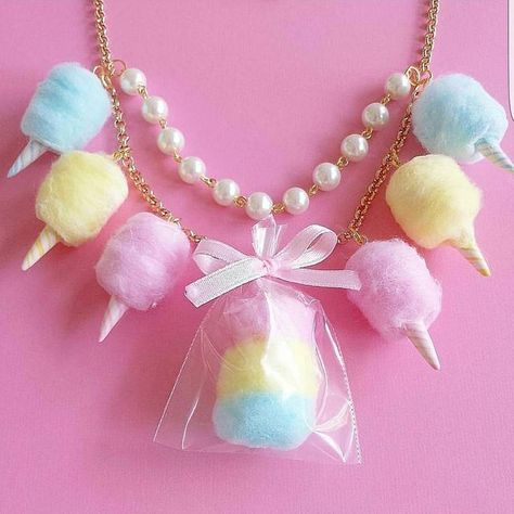 Cotton Candy Carnival, Carnival Cotton Candy, Pastel Cotton Candy, Candy Charms, Kawaii Necklace, Candy Necklace, Candy Necklaces, Candy Jewelry, Color Swirl