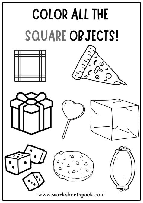 Square Shape Activity Pages for Kindergarten and Preschool. Square Worksheet, Preschool Worksheets Free Printables, Color Worksheets For Preschool, Shape Worksheets For Preschool, Shapes Worksheet Kindergarten, Alphabet Crafts Preschool, Shape Activities Preschool, All About Me Preschool, Coloring Worksheets