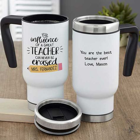 The Influence of a Great Teacher Personalized Travel Mug Cricut Iron On Vinyl, Teacher Appreciation Gifts Diy, Personalized Travel Mugs, Custom Teacher Gifts, Teacher Valentine Gifts, Traveling Teacher, Personalized Memorial Gifts, Teachers Gifts, Teacher Personalized