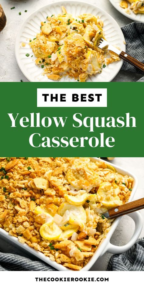 This Yellow Squash Casserole is rich, creamy, and topped with buttery crackers for a cheesy, indulgent side dish. Perfect for holidays like Thanksgiving and Christmas or weeknight dinners. Pop over to my site for the recipe! How To Cook Yellow Squash, Thanksgiving Squash Casserole, Squash Recipes Casserole, Yellow Squash Recipes Casserole, Recipe For Squash Casserole, Squash And Zucchini Recipes Casserole, Best Squash Casserole Recipe, Yellow Squash Casserole Recipe, Healthy Squash Recipes