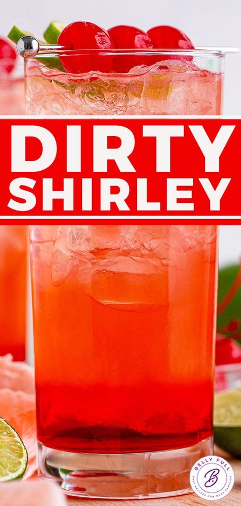 The childhood star grew up and so can the drink! A Dirty Shirley is the classic Shirley Temple drink with added vodka for adults. This easy cocktail is sweet, a little tart, refreshing, and so delicious. Whip up one drink, a couple, or make a big batch for a group! Party Cocktails Big Batch, Sweet Alcoholic Drinks, Shirley Temple Recipe, Shirley Temple Drink, Dirty Shirley, Alcoholic Punch Recipes, Easy Alcoholic Drinks, Candy Cocktails, Alcholic Drinks