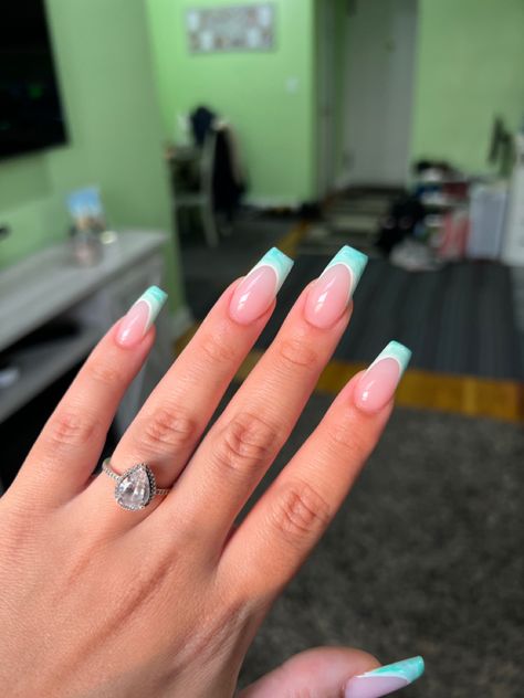 Summer coffin nails #coffinnails #summer #summernails #frenchnails Coffin Nails Inspo Summer, Vacation Nails Long Coffin, Summer Vacay Nails 2024, Ocean French Tip Nails, Coffin Vacation Nails, Blue Summer Nails Coffin, Simple Summer Nails Coffin, Beach Nails Coffin, Summer Nails Coffin Shape