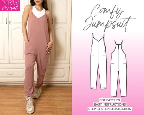 Easy Sew Jumpsuit, Loose Jumpsuit Pattern Sewing Free, Women’s Jumpsuit Pattern, Mood Jumpsuit Pattern, Women’s Jumpsuit Sewing Pattern, Free People Jumpsuit, Romper Sewing Pattern, Jumpsuit Pattern Sewing, Comfy Jumpsuits