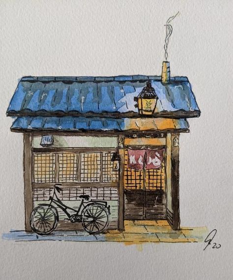 DeviantArt (@deviantart) • Instagram photos and videos Japanese House Drawing, Japan Watercolor, Gcse Art Sketchbook, Ramen Shop, Watercolour And Ink, Food Spot, Gcse Art, House Drawing, Japanese House