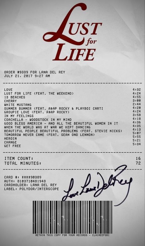 Lana Del Rey Lust For Life, Lana Wallpaper, Album Receipts, Uni House, Lana Del Rey Albums, Mobile Stickers, Printable Wall Collage, Cover Wallpaper, Magazine Layout Design