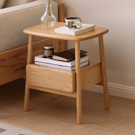 Bedside Small Table, Simple Bed Side Tables, Bed Side Table Wooden, Table Side Bed, Besside Table, Small Bedroom Side Tables, Sidebed Table, Bed Side Table Wood, Japandi Side Table