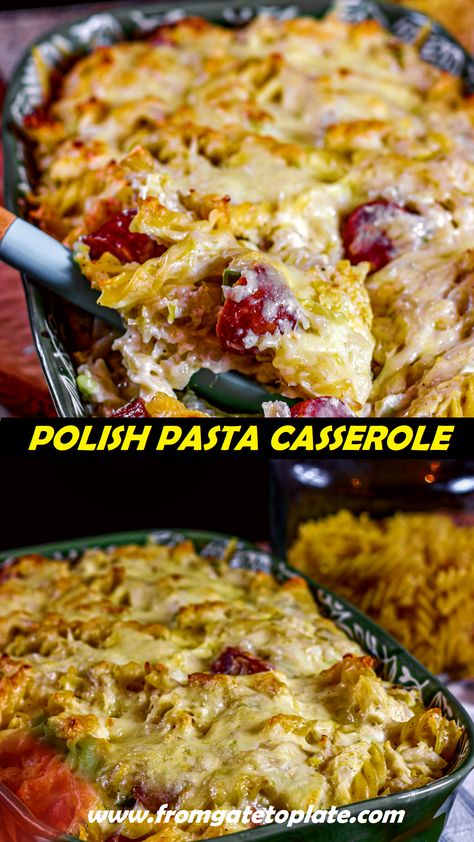 Pierogi Casserole Baked, Polish Sausage Casserole, Dinner Recipes With Polish Sausage, Polish Pasta, Polish Sausage Casserole Recipes, Cabbage And Polish Sausage Recipes, Polish Pasta Bake, Polish Sausage Bake, Recipes Using Polish Sausage