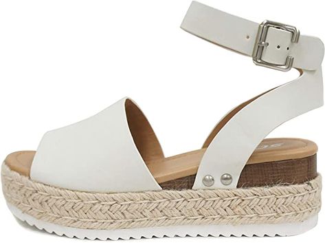 Cute & comfortable wedge sandals that platform measures approximately 1.5" with an ankle strap that allows for an easy off/on Comfortable Wedges Sandals, White Platform Sandals, Soda Shoes, Comfortable Wedges, Trendy Sandals, Espadrilles Platform, Festival Looks, Cute Sandals, Espadrille Sandals