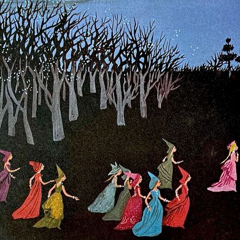 Paula | Beautiful. 👸🏼👸🏻👸🏼👸🏻👸🏼👸🏻👸🏼👸🏻👸🏼👸🏻👸🏼👸🏻🏰 Illustrations by Adrienne Adams from “The Twelve Dancing Princesses” text by Andrew Lang… | Instagram The Twelve Dancing Princesses, Twelve Dancing Princesses, Princess Illustration, Andrew Lang, Brothers Grimm, Vintage Children's Books, Vintage Pictures, Children's Book Illustration, Art Photo