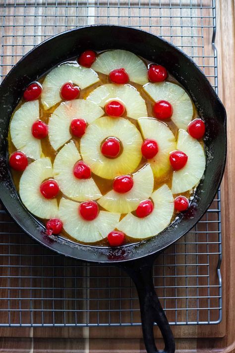 Cast Iron Pineapple Upside Down Cake • Southern Shelle The Best Pineapple Upside Down Cake Ever, Cast Iron Pineapple Upside Cake, Cast Iron Skillet Cake Recipes, Pineapple Upside Down Cake In Cast Iron Skillet, Pineapple Upside Down Cake Cast Iron, Cast Iron Pineapple Upside Down Cake, Pineapple Upside Down Cake With Box Cake, Skillet Pineapple Upside Down Cake Recipe, Best Pineapple Upside Down Cake