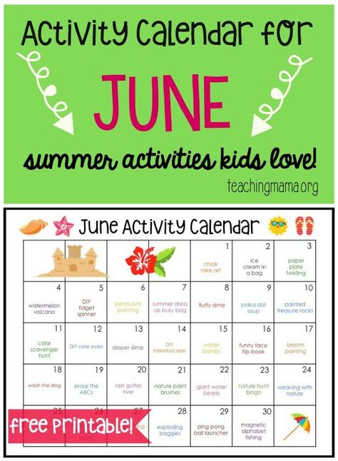 June Themes, June Activities, Activity Calendar, Summer Calendar, Summer Camp Activities, Calendar Activities, Summer Schedule, Calendar June, Summer Preschool