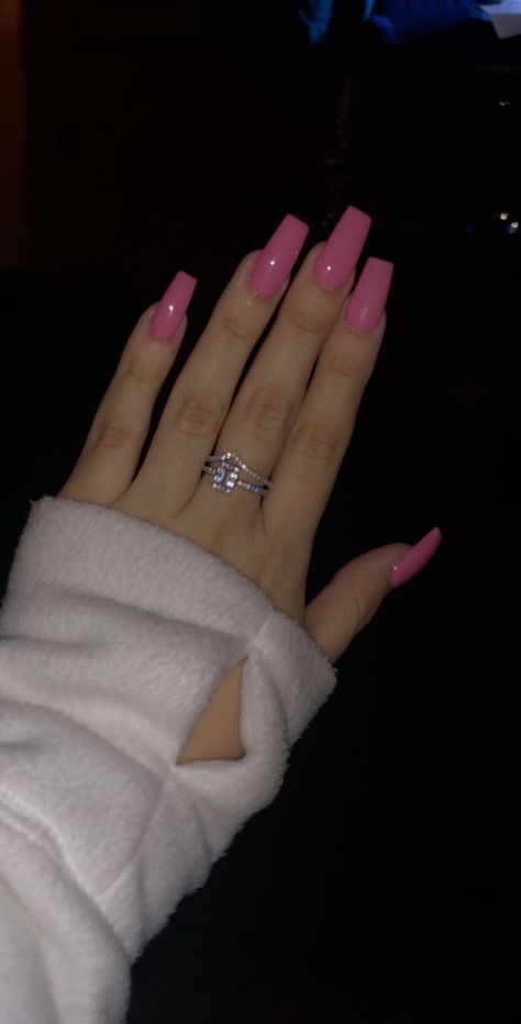 Prom Nail Inspo Pink, Barbie Pink Nails Coffin, Pink Barbie Acrylic Nails, Barbie Nails Coffin, Dark Pink Acrylics, Pink Acrylic Nails Simple, Pink Arclyc Nail, Different Pink Nails, Dark Pink Nails Acrylic