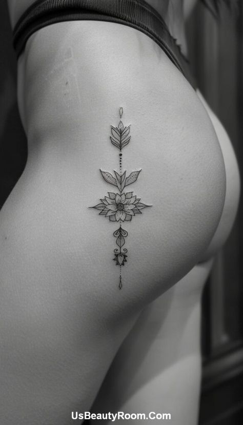 Small Hip Tattoo Ideas, Small Hip Tattoo, Unique Black Women, Heart Lock Tattoo, Hip Tattoos For Girls, Hip Tattoo Ideas, Meaningful Flowers, Single Rose Tattoos, Small Neck Tattoos