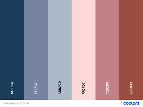 Blue And Dusty Pink Bedroom, Dusty Rose And Blue Color Palette, Dusky Blue Colour Palette, Dusty Rose Colour Palette, Birthday Color Schemes, Dusty Blue Palette, Slate Blue Paint, Dusty Blue Color Palette, Light Pink Rooms