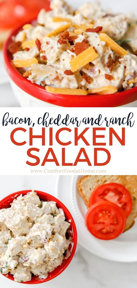 Need to feed a big family? Check out this recipe for bacon cheddar ranch chicken salad! Using 5 easy ingredients and leftover chopped chicken, this protein-packed salad is simple to make and can be whipped up in just minutes. Plus, it's full of delicious flavor! Chicken Bacon Ranch Salad, Bacon Ranch Salad, Ranch Chicken Salad Recipe, Chicken Bacon Salad, Cheddar Ranch Chicken, Ranch Chicken Salad, Packed Salad, Ranch Salad, Food At Home