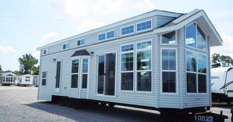 An updated interior and spacious loft can't compare with the gorgeous kitchen in this model Park Model Rv, Ruffle Curtains, Park Model Homes, Country Manor, Tiny House Floor Plans, Used Rvs, Park Models, Tiny House Interior, See Yourself