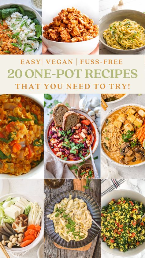 Vegan One Pot Meals, Best Vegan Chili, One Pot Recipes, Healthy One Pot Meals, One Pot Vegetarian, Tofu Recipes Vegan, Fettuccine Alfredo Recipes, Vegetarian Meal Plan, One Pot Dinners