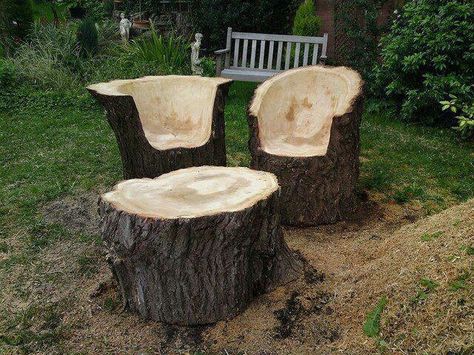 diy outdoor furniture from tree logs | via robynn preslar Kursi Ban, Log Bench, Log Projects, Tree Stumps, Into The Wood, Ideas Craft, Log Furniture, Wood Logs, Tree Stump