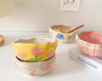 Korean Pottery, Colorful Bowls, Popcorn Bowl, Cerámica Ideas, Yogurt Bowl, Salad Bowls Set, Handmade Cups, Ice Cream Bowl, Ceramic Handmade