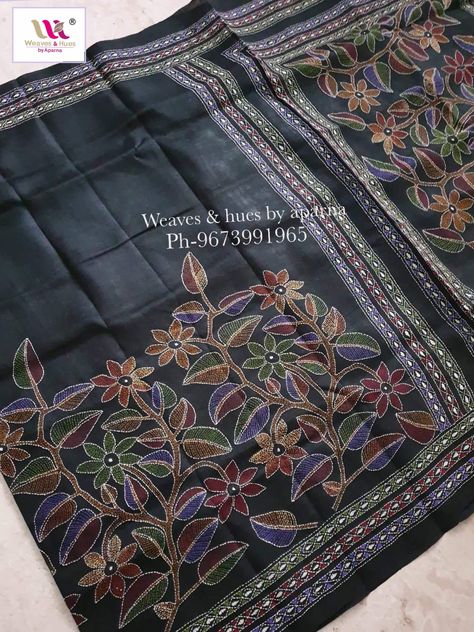 Kantha Embroidery Sarees, Kantha Embroidery Saree, Katha Stitch, Nokshi Katha, Kantha Work Sarees, Kashida Embroidery, Kantha Design, Kantha Sari, Free Machine Embroidery Designs Patterns