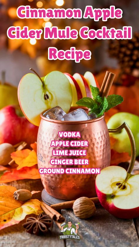 Discover the delightful Cinnamon Apple Cider Mule cocktail recipe, the perfect blend of festive flavors for your holiday gatherings! This refreshing Apple Cider Mule combines the warmth of cinnamon with crisp apple cider, making it an ideal choice for Christmas and fall celebrations. Enjoy this easy-to-make vodka cocktail as a standout among your fall cocktail recipes. Elevate your holiday drinks with this delicious alcoholic mule recipe that will impress your guests. Apple Cider Drinks Alcohol, Cider Alcohol Drinks, Apple Cider Mule, Cider Moscow Mule, Cider Mule, Moscow Mule Drink Recipes, Cider Alcohol, Apple Cider Moscow Mule, Drinks Alcohol Recipes Easy