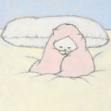 Pastel Pink Art Aesthetic, Hiding Under Blanket Drawing, Woman And Cat Illustration, Pastel Cat, 강아지 그림, Cute Paintings, Cat Animal, Arte Inspo, Pics Art