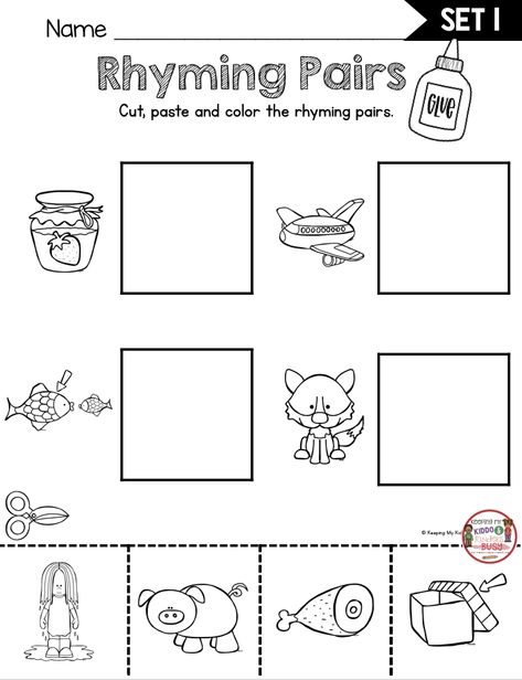 Rhyming Activities Kindergarten, Rhyming Activities Preschool, Preschool Rhyming, Kindergarten Rhyming, Rhyming Pairs, Rhyming Preschool, Rhyming Words Worksheets, Rhyming Worksheet, Kindergarten Addition