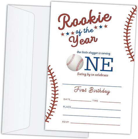 Birthday Invitations Cards with Envelopes Set of 20 - Rookie of the Year Baseball First Birthday Party Invitations for Kids, Boys or Girls, Kids Party Celebration, #ad #rookieoftheyear #rookieyear #birthdaypartyinvitations #baseball #baseballparty #baseballbirthdayparty #birthdaypartyideas #firstbirthday #firstbirthdayparty Baseball First Birthday Party, First Birthday Party Invitations, Baseball First Birthday, Rookie Of The Year, Cards With Envelopes, First Birthday Party, Party Celebration, Birthday Party Invitations, First Birthday