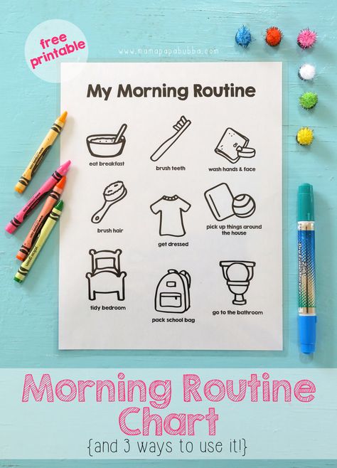 Printable Morning Routine Chart | Mama.Papa.Bubba. Printable Morning Routine, Morning Routine Printable, Morning Routine Chart, Morning Routine Kids, Kids Routine Chart, Daily Routine Chart, Routine Printable, Toddler Schedule, Visual Schedule