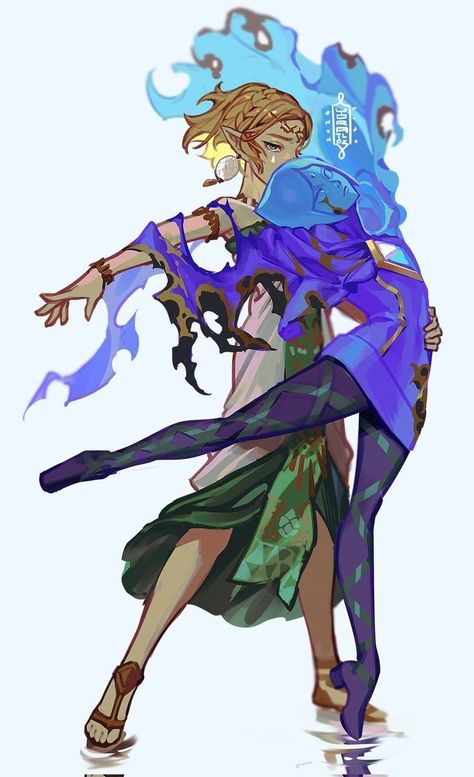 Botw Art Style, Botw Zelink Comic, Rito Oc Botw, Loz Totk Fanart, Link Breath Of The Wild Fanart, Link Zelda Breath Of The Wild, Male Gerudo, Link And Zelda Botw, Zelda Outfits