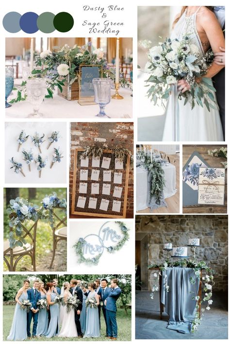 Blue And Sage Green Wedding, Wedding Color Schemes Blue, Blue And Sage Green, Sage Green Wedding Colors, Blue Green Wedding, Wedding Color Scheme, Wedding Color Pallet, Wedding Color Trends, Green Themed Wedding