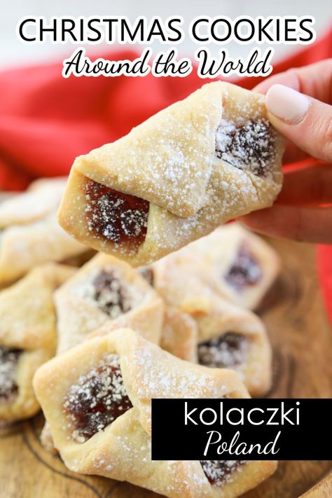 Learn about Christmas in Poland and Polish Christmas Traditions as you bake this delicious Kolaczki Cookie Recipe for the Christmas Cookies Around the World Holiday Project. Fun Christmas Around the World activities for kids! Polish Kolaczki Recipe, Cookies Around The World, Kolaczki Cookies Recipe, Recipe Christmas Cookies, Kolaczki Recipe, Polish Christmas Traditions, Traditional Christmas Cookies, Polish Desserts, Polish Christmas