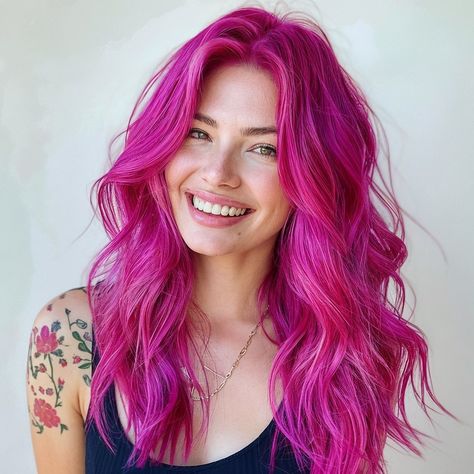 Fuchsia Pink Hair, Bright Magenta Hair, Vivid Pink Hair, Hot Pink Hair Aesthetic, Vibrant Pink Hair, Fuschia Hair, Neon Pink Hair, Trending Hair Colors, Rainbow Beauty