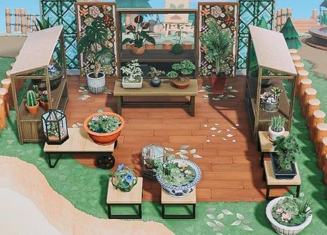 Acnh Courtyard Design, Acnh Small Area Ideas City, Animal Crossing Island Inspiration Cottage Core, Animal Crossing Plant Shop, Animal Crossing Outdoor Cafe, Animal Crossing Empty Space Ideas, Acnh Gyroid Garden, Flower Garden Animal Crossing, Acnh Plant Shop