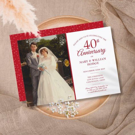 40th Anniversary Ruby Heart Confetti Wedding Photo Invitation Confetti Wedding Photo, 40th Wedding Anniversary Party Ideas, Red Typography, 40th Anniversary Party, Confetti Invitation, Heart Wedding Invitations, 45th Wedding Anniversary, Ruby Anniversary, Ruby Wedding Anniversary