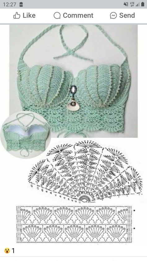 Crochet Bra Pattern, شال كروشيه, Crochet Bra, Crochet Crop Top Pattern, Crochet Mermaid, Mode Crochet, Crochet Tops Free Patterns, Stitch Crochet, Crochet Halter